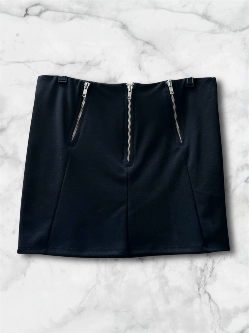 Hot Topic Black Mini Skirt Triple Zippers Stretch Goth Grunge Size M - Picture 2 of 9
